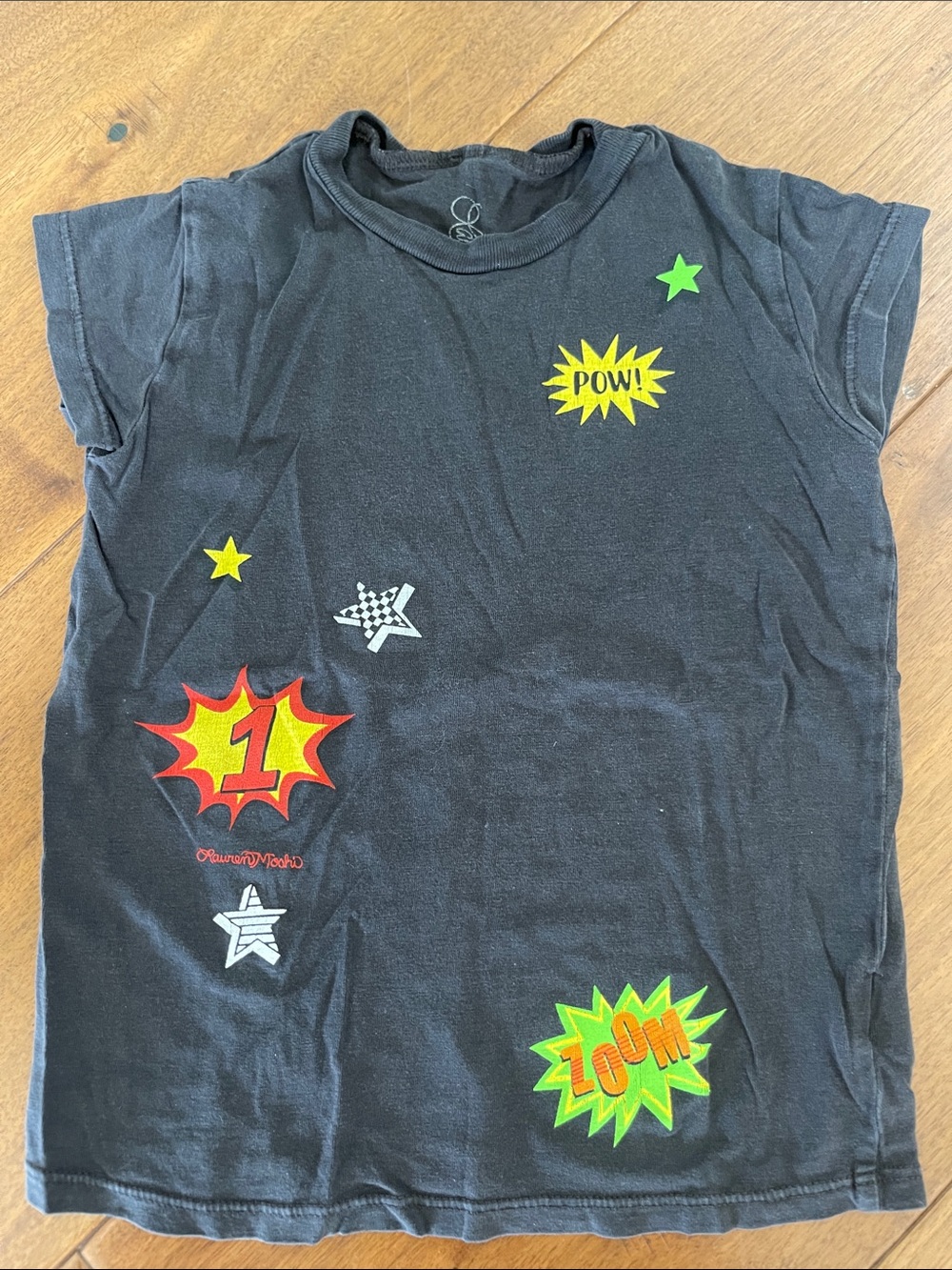 Lauren Moshi Black Kids Short Sleeve Tee with Neon Comic Bursts
